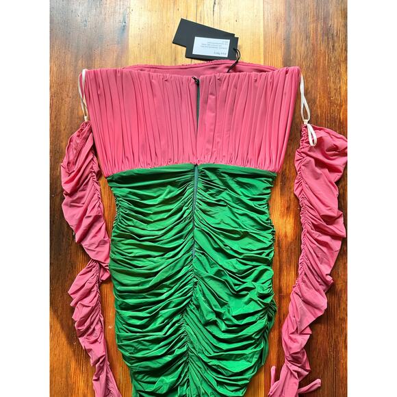 ALEX PERRY Strapless Ruched Mini Dress Pink Green Prom Wedding US Size 6/AU 10 - Picture 12 of 14